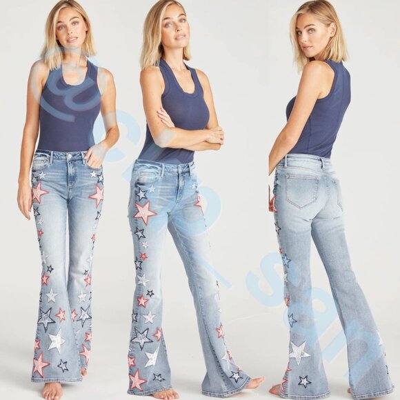 Free People x Driftwood Farrah Embroidered Flare Jeans Sz 29 - Picture 3 of 16